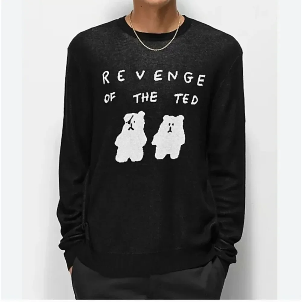 Teddy Fresh Sweater Mens Large Revenge Of The Ted Bear Lightweight Soft Black
